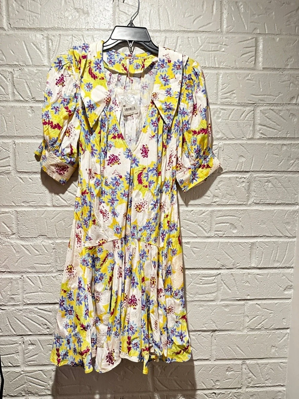 NWT Free People Sugar Crush Floral Mini Dress in Lemon Combo Size Medium